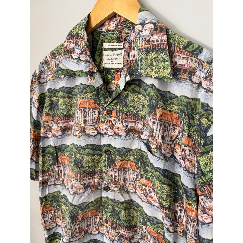 Reyn Spooner Jimmy Buffett Egyptian Cotton Hawaiian Shirt Scenic Harbor Mens L
